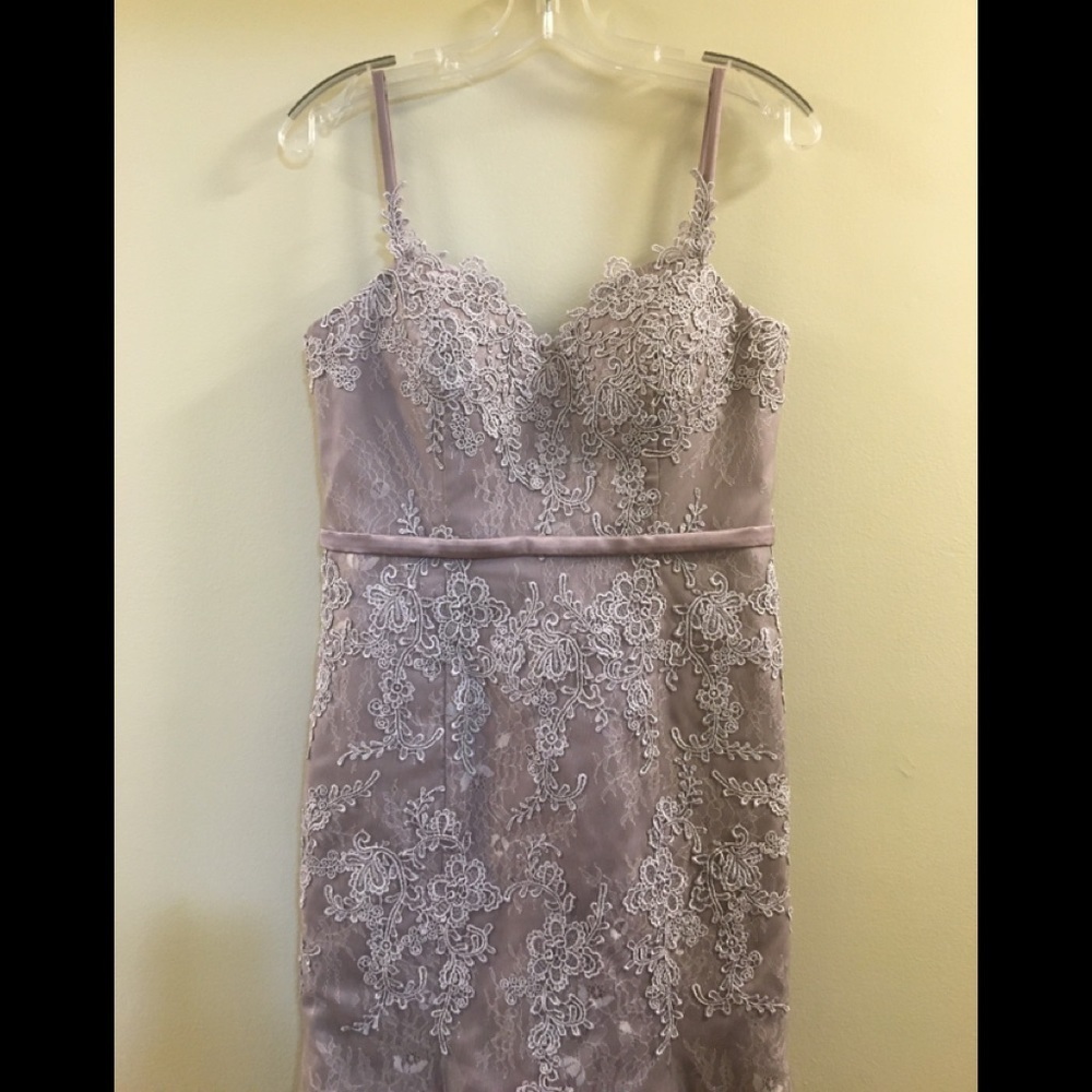 Hebeos Sheath Spaghetti Lace Tulle Prom Gown - Picture 6 of 16